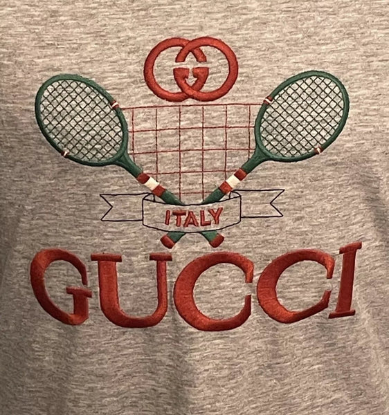 Gucci Kids Unisex BNWT Grey Tennis Logo T-Shirt - V & G Luxe Boutique
