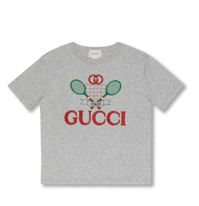 Gucci Kids Unisex BNWT Grey Tennis Logo T-Shirt - V & G Luxe Boutique