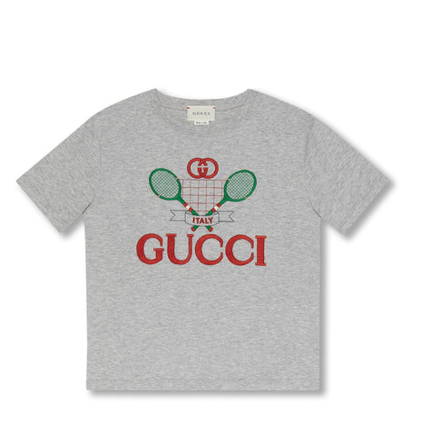 Gucci Kids Unisex BNWT Grey Tennis Logo T-Shirt - V & G Luxe Boutique