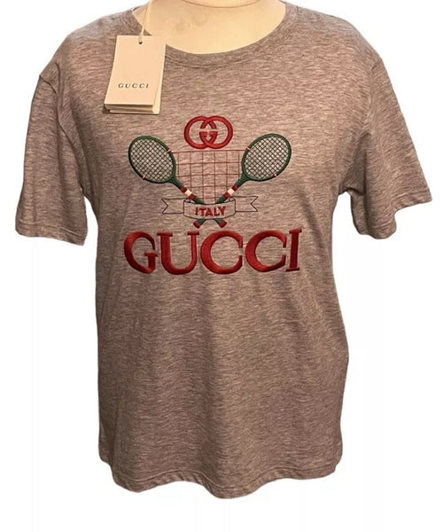 Gucci Kids Unisex BNWT Grey Tennis Logo T-Shirt - V & G Luxe Boutique