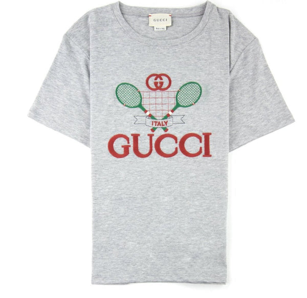 Gucci Kids Unisex BNWT Grey Tennis Logo T-Shirt - V & G Luxe Boutique