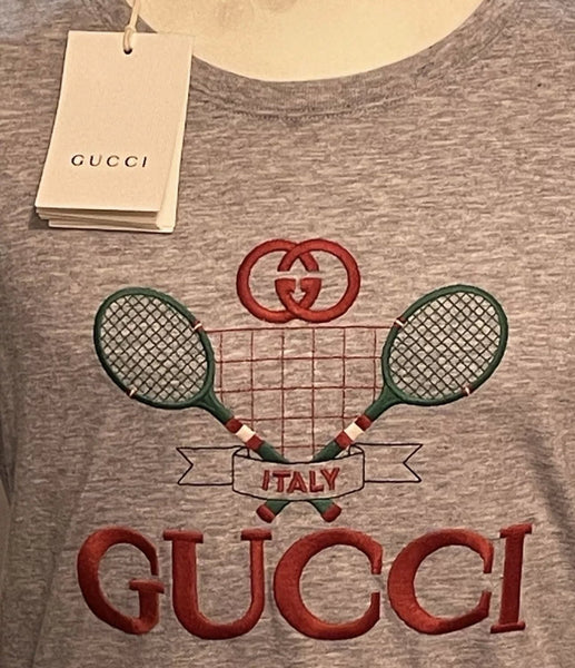 Gucci Kids Unisex BNWT Grey Tennis Logo T-Shirt - V & G Luxe Boutique