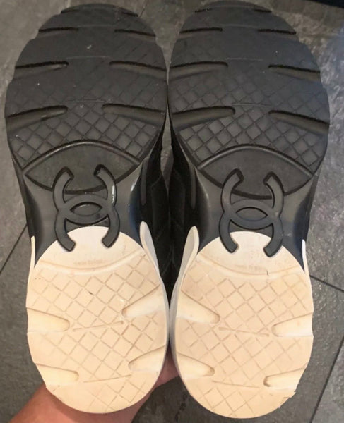 Chanel Black and White Leather Sneakers / Trainers, UK Size 5.5