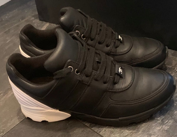 Chanel Black and White Leather Sneakers / Trainers, UK Size 5.5