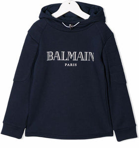 Balmain Brand New Navy Blue Hooded Logo Sweatshirt, Age 8 - V & G Luxe Boutique