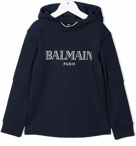 Balmain Brand New Navy Blue Hooded Logo Sweatshirt, Age 8 - V & G Luxe Boutique