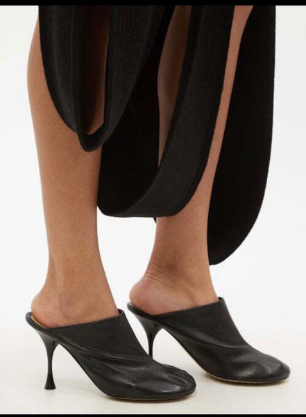 Bottega Veneta Black Dot Leather Mules - V & G Luxe Boutique