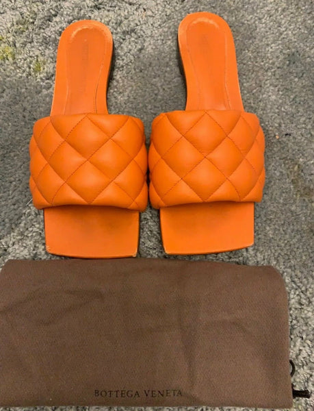 Bottega Veneta Coral Orange padded sandals Size UK 4  - V & G Luxe Boutique