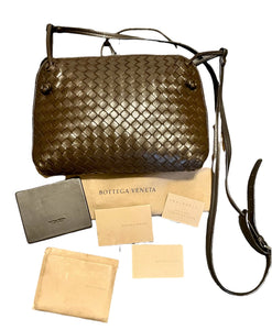 Bottega Veneta Nodini Woven Leather Crossbody Brown Bag - V & G Luxe Boutique