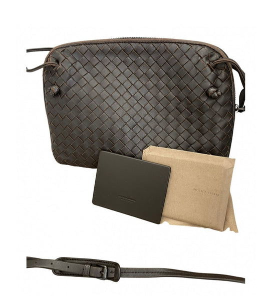 Bottega Veneta Nodini Woven Leather Crossbody Brown Bag - V & G Luxe Boutique