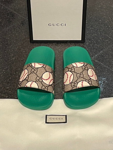Brand New Boys Gucci Supreme GG Print Kids Baseball Slides / Sliders, UK Size 10 - V & G Luxe Boutique