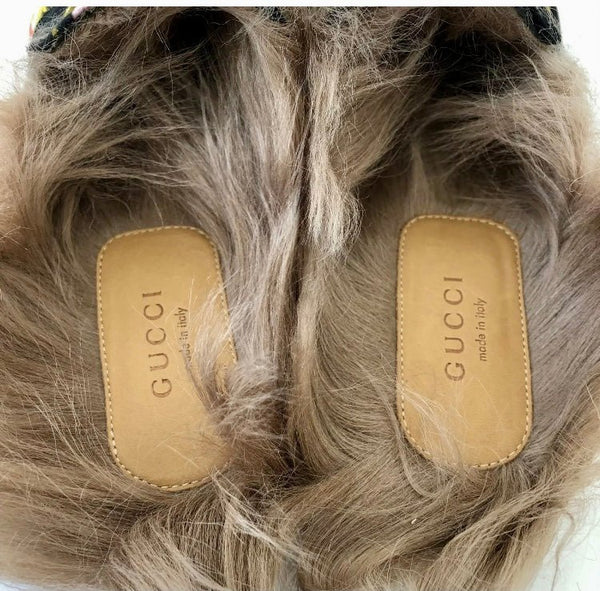 Brand New Gucci Black Princetown Velvet Rose Fur Loafers, UK Size 5 - V & G Luxe Boutique