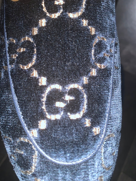 Brand New Gucci Blue GG Velvet Princetown Slipper Slide On Loafers, UK Size 6 - V & G Luxe Boutique