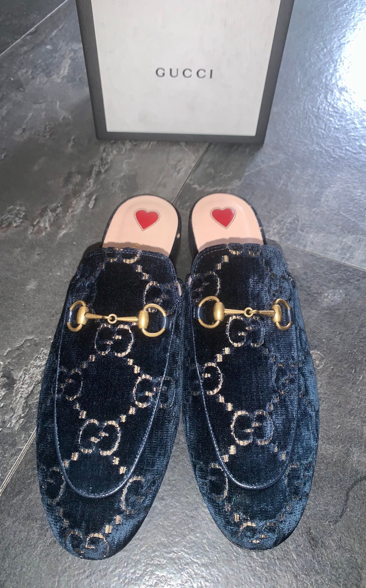 Velvet Gucci men’s Princetown slippers, navy & red Princetown velvet mules & clogs Gucci Navy size 39.5 EU in  main image 2