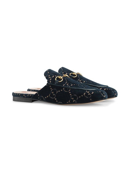 Brand New Gucci Blue GG Velvet Princetown Slipper Slide On Loafers, UK Size 6 - V & G Luxe Boutique
