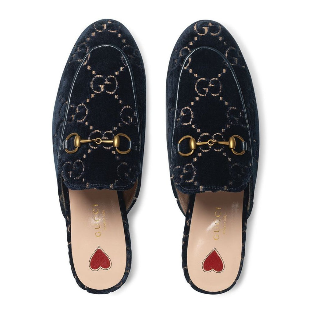 Gucci princetown blue velvet discount