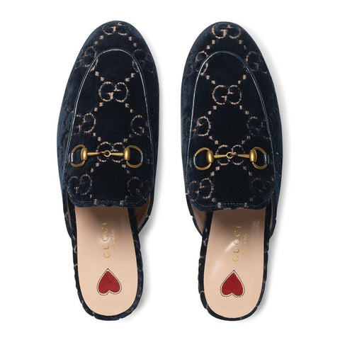 Brand New Gucci Blue GG Velvet Princetown Slipper Slide On Loafers, UK Size 6 - V & G Luxe Boutique