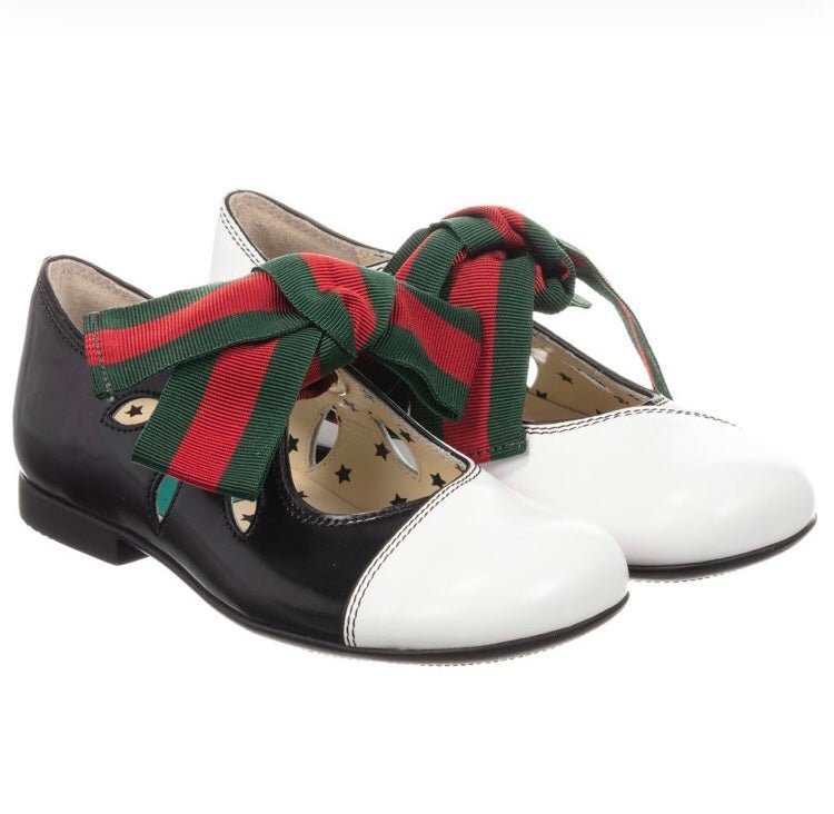 Brand New Gucci Girls Black and White Leather Shoes, Size 13 (EU 32) - V & G Luxe Boutique