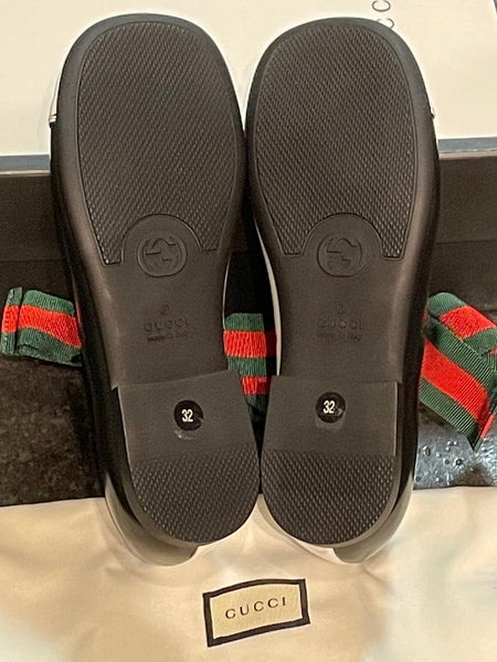 Brand New Gucci Girls Black and White Leather Shoes, Size 13 (EU 32) - V & G Luxe Boutique