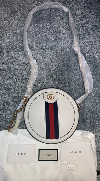 Brand New Gucci Ophidia White Leather GG Web Bag - V & G Luxe Boutique