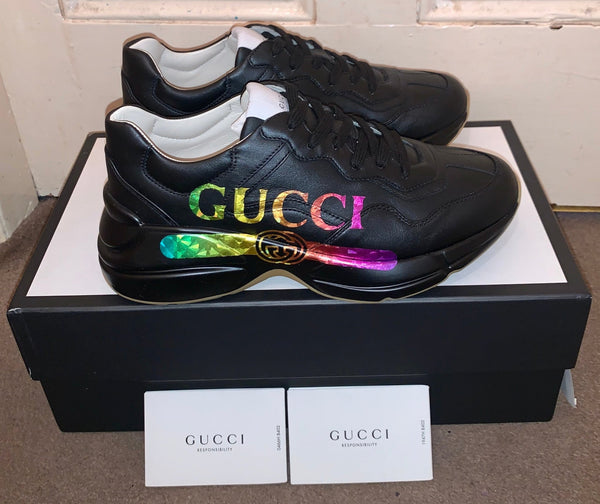 Brand New Gucci Rhyton Black Leather Trainers, UK Size 5 - V & G Luxe Boutique
