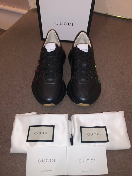 Brand New Gucci Rhyton Black Leather Trainers, UK Size 5 - V & G Luxe Boutique