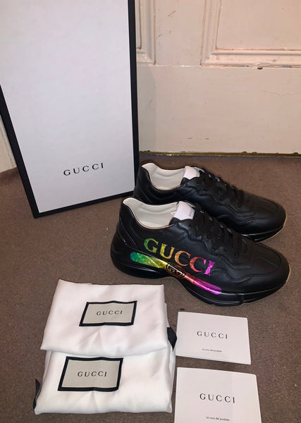 Brand New Gucci Rhyton Black Leather Trainers, UK Size 5 - V & G Luxe Boutique