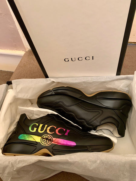 Brand New Gucci Rhyton Black Leather Trainers, UK Size 5 - V & G Luxe Boutique
