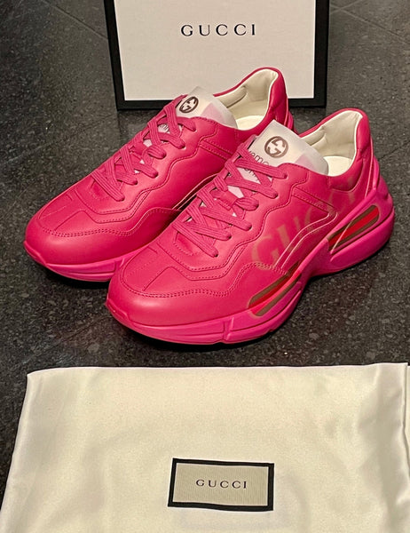 Brand New Gucci Women's Hot Pink Leather Rhyton Chunky Sneakers / Trainers, UK Size 5.5-6 - V & G Luxe Boutique