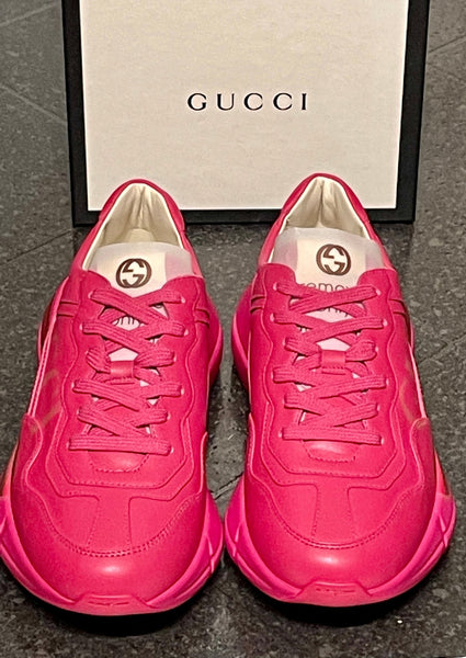 Brand New Gucci Women's Hot Pink Leather Rhyton Chunky Sneakers / Trainers, UK Size 5.5-6 - V & G Luxe Boutique