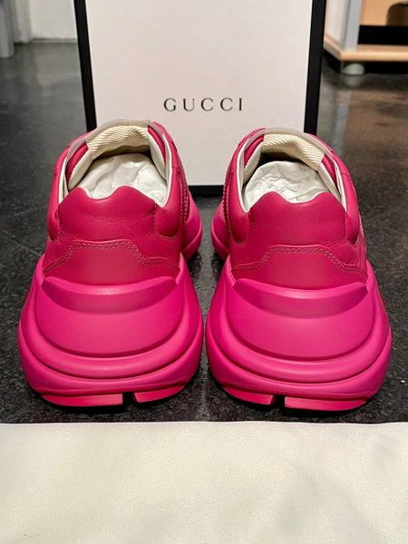 Brand New Gucci Women's Hot Pink Leather Rhyton Chunky Sneakers / Trainers, UK Size 5.5-6 - V & G Luxe Boutique