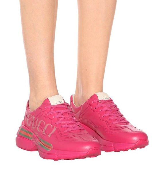 Brand New Gucci Women's Hot Pink Leather Rhyton Chunky Sneakers / Trainers, UK Size 5.5-6 - V & G Luxe Boutique