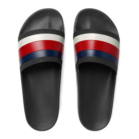 Brand New Men's Gucci Red, White & Blue Web Stripe Slides / Sliders, UK Size 7 - V & G Luxe Boutique