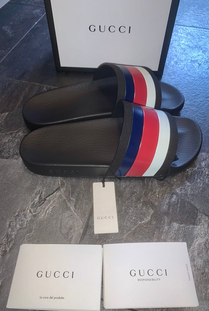 Gucci slides hotsell blue red white