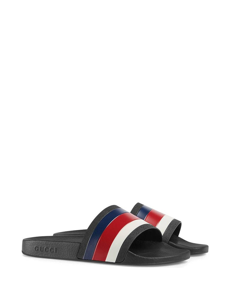 Brand New Men s Gucci Red White Blue Web Stripe Slides