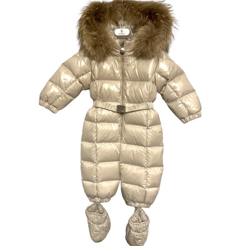 Brand New Moncler Enfant Kids Baby Jean Unisex Fur Hood Belted Snowsuit, 12-18 Months - V & G Luxe Boutique