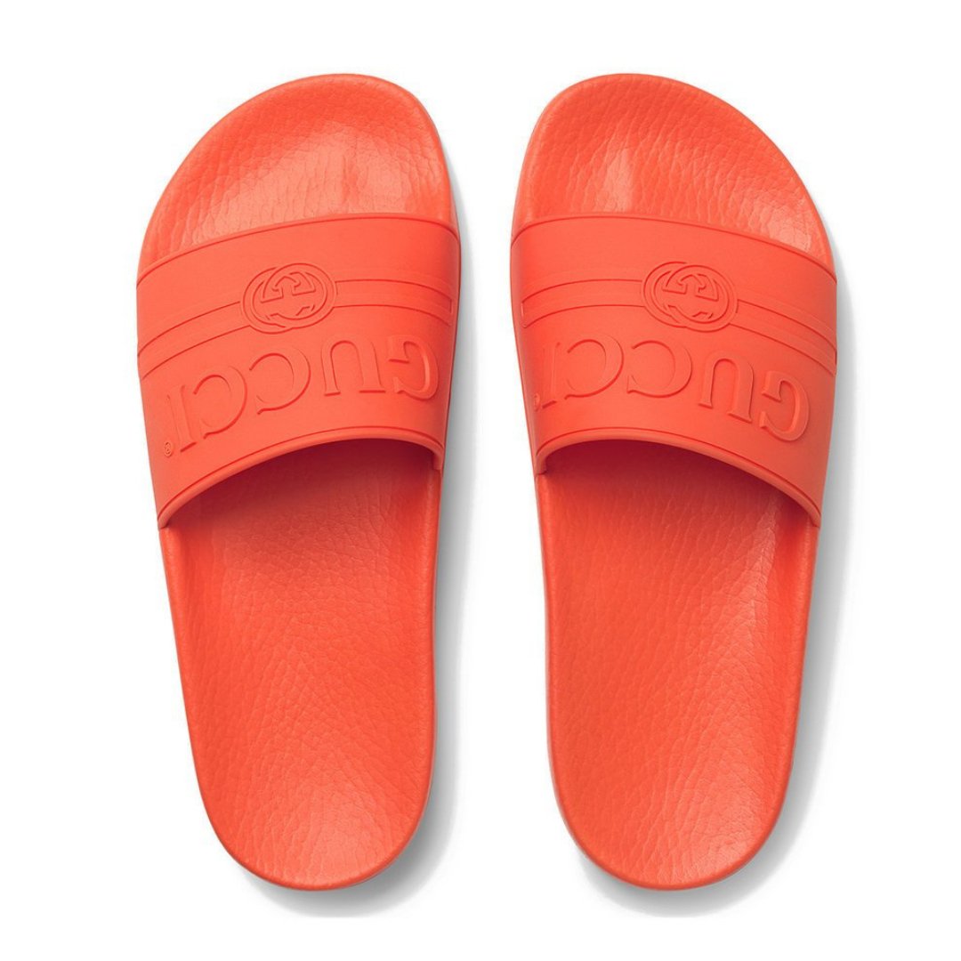 Brand New Women's Gucci Orange Logo Rubber Slides, UK Size 4 - V & G Luxe Boutique