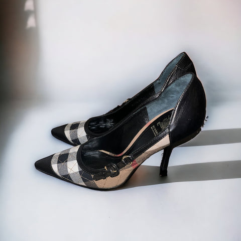 Burberry Black and Nova Check Heels - V & G Luxe Boutique