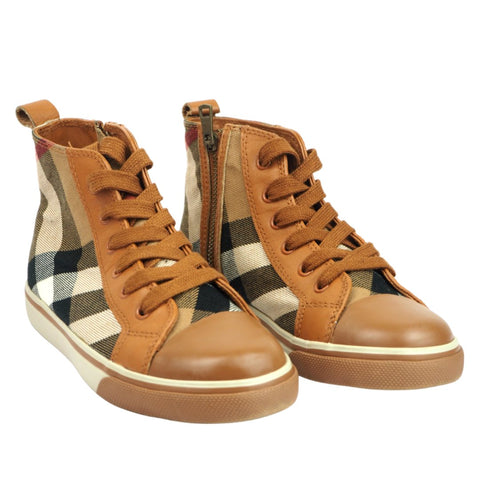 Burberry Kid's Nova Check High Top Boots, Size UK 12 / EU 30 - V & G Luxe Boutique