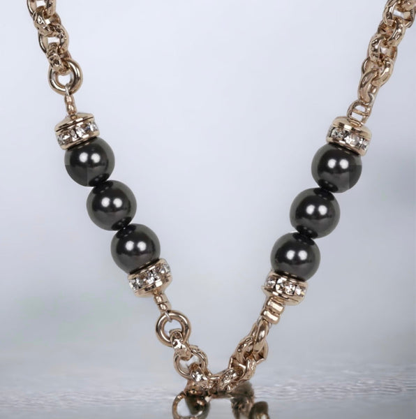 Chanel Black and Silver CC Crystal Heart Pendant Necklace - V & G Luxe Boutique