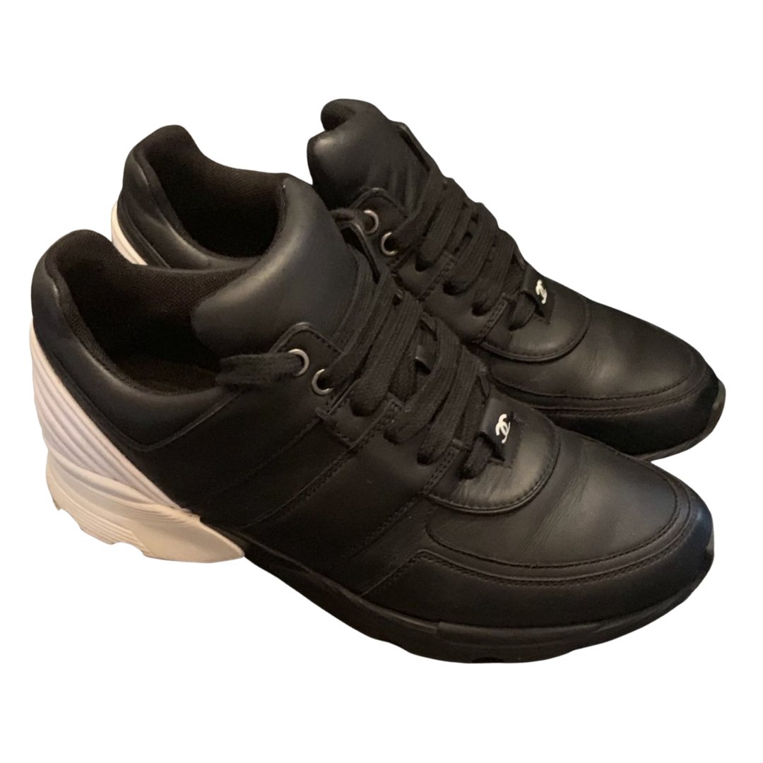 Chanel Black and White Leather Sneakers / Trainers, UK Size 5.5 - V & G Luxe Boutique