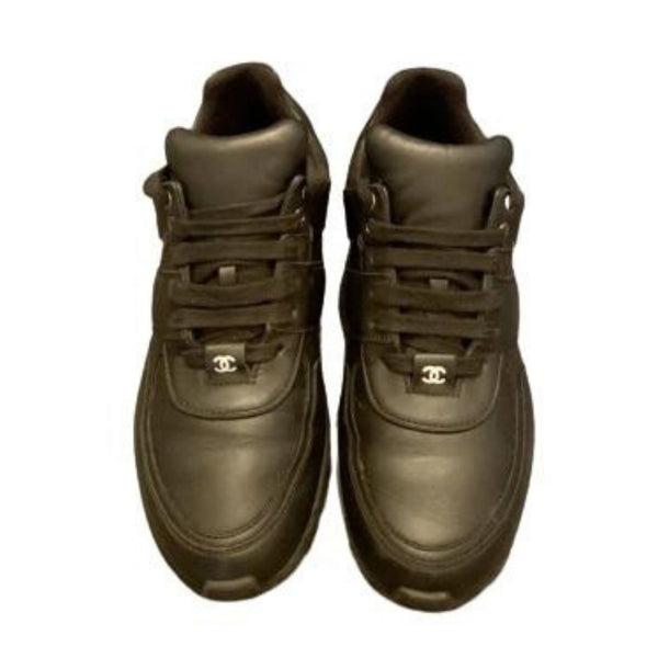 Chanel Black and White Leather Sneakers / Trainers, UK Size 5.5 - V & G Luxe Boutique