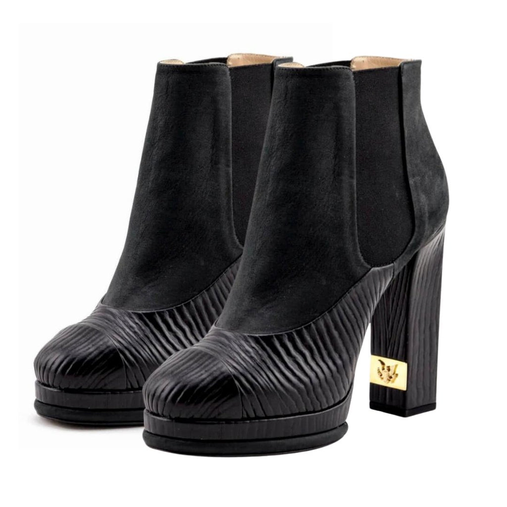 Chanel Black Leather Cap Toe CC Platform Ankle Boots, UK Size 6 EU / 3 – V  & G Luxe Boutique