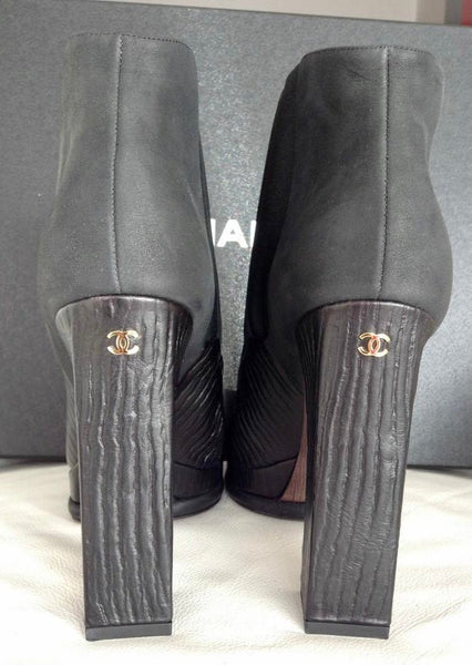 Chanel Black Leather Cap Toe CC Platform Ankle Boots, UK Size 6 EU / 39.5 - V & G Luxe Boutique