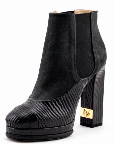 Chanel Black Leather Cap Toe CC Platform Ankle Boots, UK Size 6 EU / 39.5 - V & G Luxe Boutique