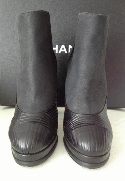 Chanel Black Leather Cap Toe CC Platform Ankle Boots, UK Size 6 EU / 39.5 - V & G Luxe Boutique