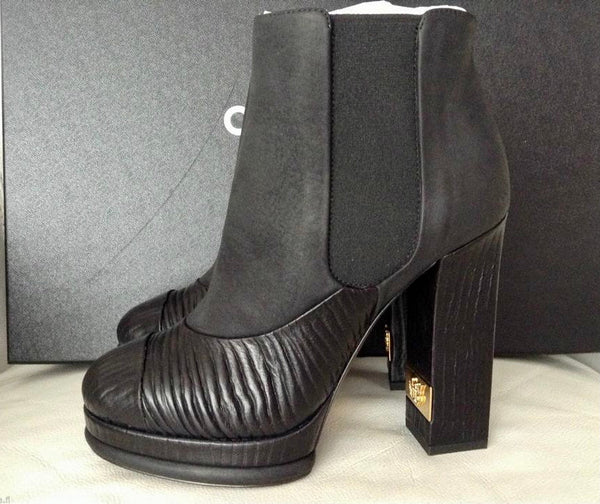 Chanel Black Leather Cap Toe CC Platform Ankle Boots, UK Size 6 EU / 39.5 - V & G Luxe Boutique