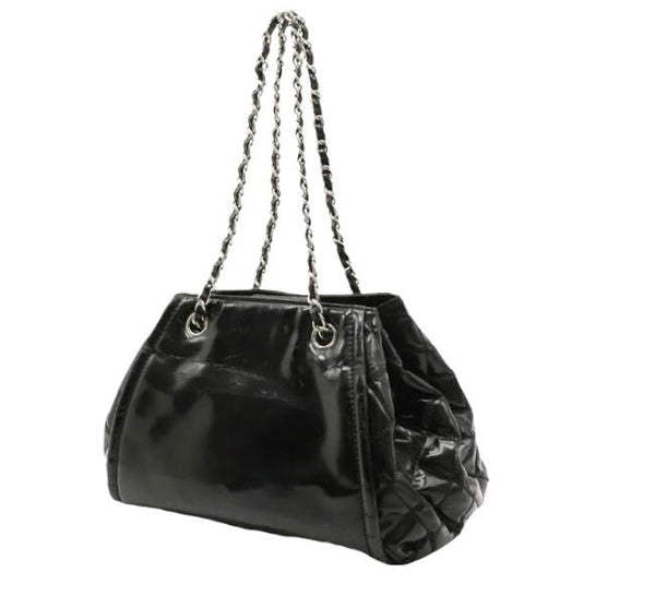 Chanel Black Vinyl Small Lipstick Ligne Accordion Bag - V & G Luxe Boutique