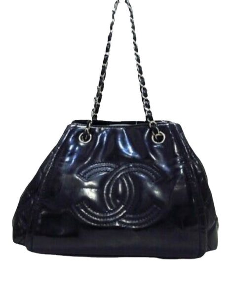 Chanel Black Vinyl Small Lipstick Ligne Accordion Bag - V & G Luxe Boutique