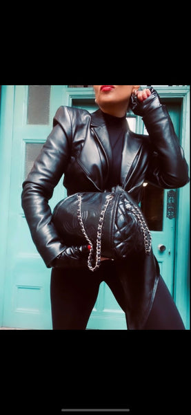 Chanel Black Vinyl Small Lipstick Ligne Accordion Bag - V & G Luxe Boutique